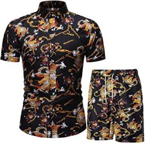 Men's Flower 2 Piece Tracksuit Shirt Casual Hawaiian Short Sleeve Shirts and Pants Suit