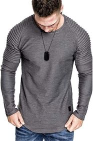 Men' s Long Sleeve Casual Shirts Solid Color Casual Top Stitching Stylish Dress Round Neck Slim Fit Male Shirts