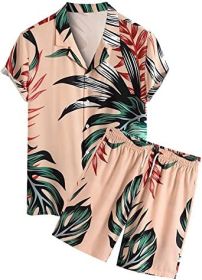 Men's 2 Piece Hawaiian Tracksuit Flower Casual Button Down Short Sleeve Shirt and Suits