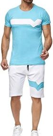 Men's Splicing 2 Piece Tracksuits Casual Short Sleeve Shirts and Shorts Suits