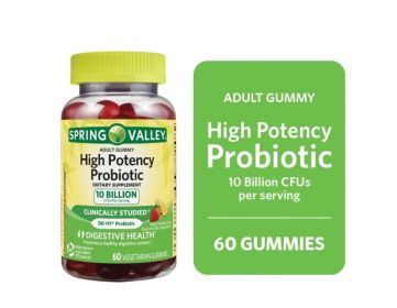 Spring Valley High Potency Probiotic Gummies, 10B CFU, Strawberry Lemonade, 60 Count - Unisex