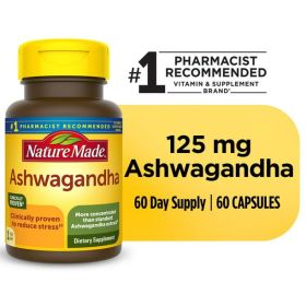 Nature Made Ashwagandha Capsules for Stress Support; 125 mg; 60 Count