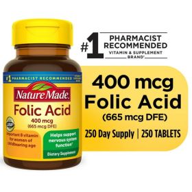 Nature Made Folic Acid 400 mcg (665 mcg DFE) Tablets; 250 Count