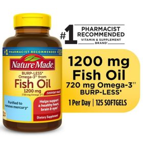 Nature Made Burp Less Omega 3 Fish Oil 1200 mg Softgels; Fish Oil Supplements; 125 Count