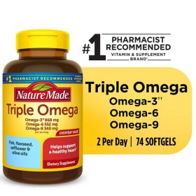 Nature Made Triple Omega 3 6 9 Softgels Dietary Supplement; 74 Count