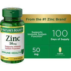 Nature's Bounty Zinc; Immune Support Supplement; 50 mg; 100 Caplets