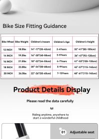 FKZNPJ 18 inch sporty kids bike with training wheels and stand Adjustable saddle Suitable for boys and girls aged 5-10 years tall Height 39-49 inches