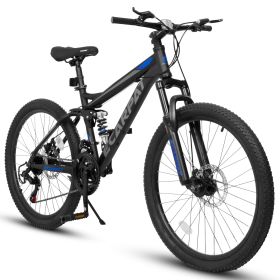 A2660 Mountain Bike 26 Inch Wheels, 21-Speed Full Suspension Mens Womens Trail Commuter City Mountain Bike