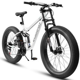 A26309 26 inch Mountain Bike,Full-Suspension 21 Speeds Drivetrain with Disc-Brake MTB Bicycle, 26*4" Fat tire Bike for Men