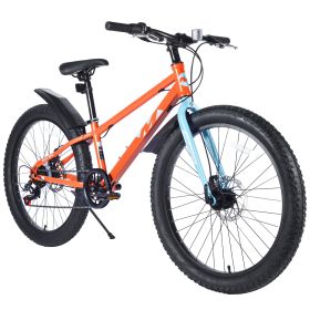 24 Inch Bicycles , Fat Tire Mountain Bike for Boys and Girls Age 10 + Years ,Dual-Disc Brake,Shimano 7-Speed ,Kids Beach and Snow Bicycle