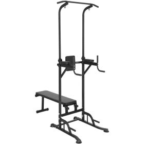 VEVOR Power Tower with Bench, 10-Level Height Adjustable Pull Up Bar Stand Dip Station & Detachable Bench