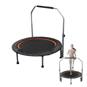 40/48" Foldable Mini Trampoline Max Load 330lbs/440lbs, Fitness Rebounder with Adjustable Foam Handle