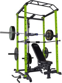 160lb Green Home Gym Set Multi-functional Power Cage, Home Adjustable Pullup Squat Rack 1000Lbs Capacity Comprehensive Fitness Barbell Rack