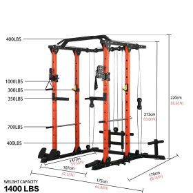 Power cage with LAT PullDown and Weight Storage Rack Optional Weight Bench, 1400 lb Capacity Power Rack for Home and Garage Gyms