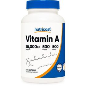 Nutricost Vitamin A 25000 IU, 500 Softgels, Non-GMO, Gluten Free