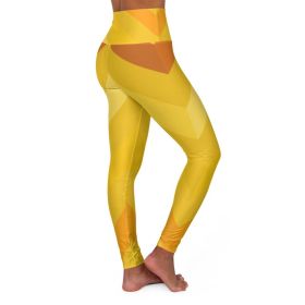 High Waisted Yoga Pants, Gold And Yellow Herringbone Style Sports Pants