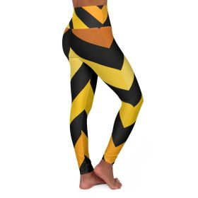 High Waisted Yoga Pants, Black And Yellow Herringbone Style Sports Pants