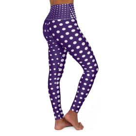 High Waisted Yoga Pants, Purple And White Polka Dot Style Sports Pants