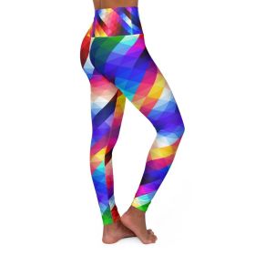 High Waisted Yoga Pants, Multicolor Colorblock Sports Pants