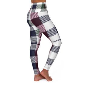 High Waisted Yoga Pants, Blue Burgundy Green And Black Plaid Style Sports Pants