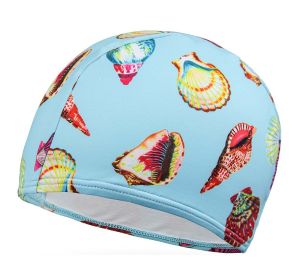 Kids Elastic Swimming Cap Cloth Febric Swim Caps Blue Shell Print Bathing Caps