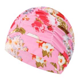 2 Pack Pleated Swimming Cap Long Hair Cloth Febric Swim Caps Bathing Cap, Pink Flowers