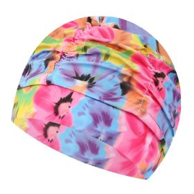 2 Pack Pleated Swimming Cap Long Hair Cloth Febric Swim Caps Bathing Cap, Colorful Flowers