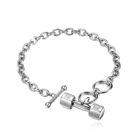 Hip Hop Cuban Titanium Steel Dumbbell Bracelet Fitness (Color: Silver, size: 18cm)