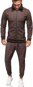 Men's 2 Pieces Tracksuits Jacket and Pants Casual Full Zip Running Jogging Athletic Plaid Sports Sweatsuits (Color: coffee, size: M)