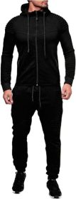 Men's 2 Pieces Tracksuits Running Jogging Athletic Casual Outfits Suit Solid Full Zip Sports Hooded Pants Sweatsuits (Color: Black, size: L)