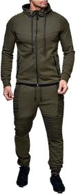 Men's 2 Pieces Tracksuits Running Jogging Athletic Casual Outfits Suit Solid Full Zip Sports Hooded Pants Sweatsuits (Color: army green, size: M)