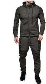 Men's 2 Pieces Tracksuits Running Jogging Athletic Casual Outfits Suit Solid Full Zip Sports Hooded Pants Sweatsuits (Color: Grey, size: L)