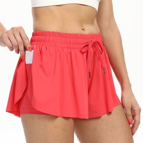 2 in 1 Flowy Tennis Skirts for Women Gym Yoga Shorts Athletic Running Workout Exercise Fitness Comfy Lounge Shorts Summer (Color: Red, size: XL)