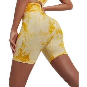 High Waist Workout Shorts for Women Seamless Tie-Dye Butt Lifting Short Gym Running Active Exercise Fitness Yoga Shorts (Color: YELLOW, size: L)