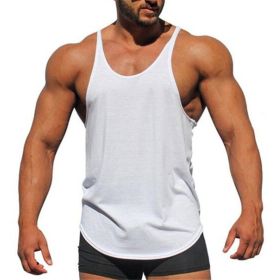 Men's Bodybuilding Stringer Tank Tops Y-Back Fitness Workout T-Shirts (Color: White, size: XS)