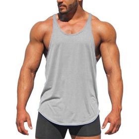 Men's Bodybuilding Stringer Tank Tops Y-Back Fitness Workout T-Shirts (Color: GRAY, size: L)