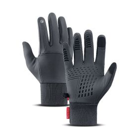 Winter Men Women Gloves Touch Cold Waterproof Motorcycle Cycle Gloves Male Outdoor Sports Warm Thermal Fleece Running Ski Gloves (Color: GRAY, size: M)