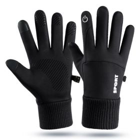 Men Winter Waterproof Cycling Gloves Outdoor Sports Running Motorcycle Ski Touch Screen Fleece Gloves Non-slip Warm Full Fingers (Color: Black, size: L)