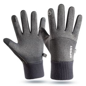 Men Winter Waterproof Cycling Gloves Outdoor Sports Running Motorcycle Ski Touch Screen Fleece Gloves Non-slip Warm Full Fingers (Color: Light Gray, size: M)