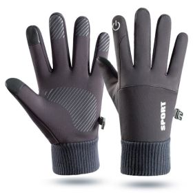 Men Winter Waterproof Cycling Gloves Outdoor Sports Running Motorcycle Ski Touch Screen Fleece Gloves Non-slip Warm Full Fingers (Color: Grey, size: XL)