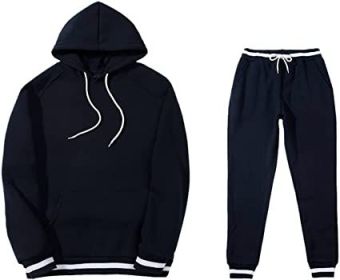 Mens 2 Piece Tracksuit Running Jogging Hoodie Pants Sets Loose Hooded Plus Velvet and Thick Sport Suit (Color: Navy Blue, size: S)