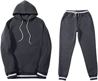 Mens 2 Piece Tracksuit Running Jogging Hoodie Pants Sets Loose Hooded Plus Velvet and Thick Sport Suit (Color: Dark grey, size: L)