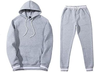 Mens 2 Piece Tracksuit Running Jogging Hoodie Pants Sets Loose Hooded Plus Velvet and Thick Sport Suit (Color: Light Grey, size: L)