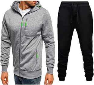 Mens 2 Piece Tracksuit Zipper Cardigan Hoodie Pants Sport Suit Running Jogging Athletic Casual Tracksuit Set (Color: light grey1, size: M)