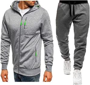 Mens 2 Piece Tracksuit Zipper Cardigan Hoodie Pants Sport Suit Running Jogging Athletic Casual Tracksuit Set (Color: light grey2, size: M)