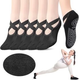 Yoga Socks with Grips for Women Non Slip Grip Socks Pilates Socks 6 Pairs (Color: style 2)