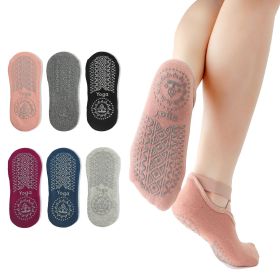 Yoga Socks with Grips for Women Non Slip Grip Socks Pilates Socks 6 Pairs (Color: style 1)