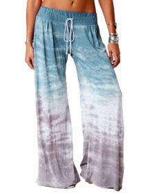 Women's Loose Gradient Printed Yoga Wide Leg Sports Pants (Color: Sky Blue, size: XXL)