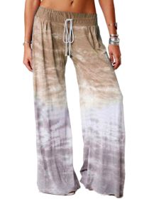 Women's Loose Gradient Printed Yoga Wide Leg Sports Pants (Color: Khaki, size: XXXXXL)