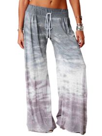 Women's Loose Gradient Printed Yoga Wide Leg Sports Pants (Color: GRAY, size: L)